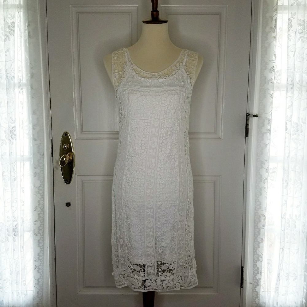 Delicate Crochet Dress with White Slip
